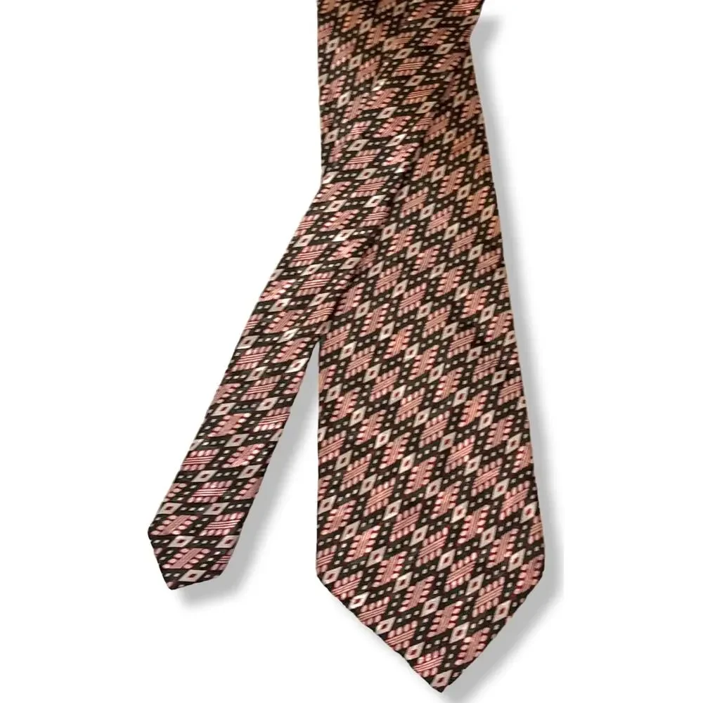 Vintage FENDI Silk Neck Tie - Green & Red Geometric - 4